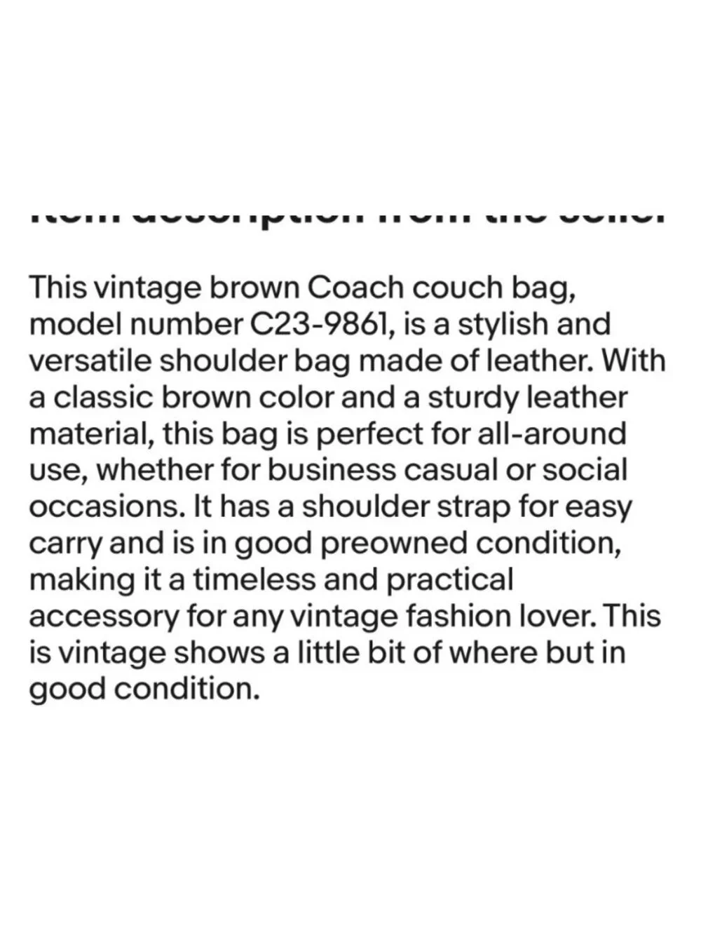 Coach VTG Legacy Shoulder Bag Brown Leather C23-9861 Adj. Strap Top-Zip Close